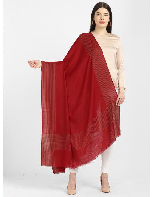 Wool blend shawl with side border Maroon